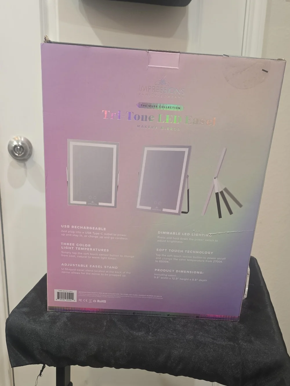 Impressions The Muse Collection Tri Tone LED Easel Makeup Mirror- White